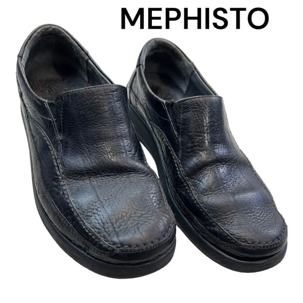 Mephisto Loafers Shoes Men's 9 Black Pebbled Grain Leather Slip-On Round Toe